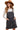 Women's wide strap denim overall dress in black, front view showcasing wide straps and functional pockets.