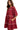 Side profile of burgundy dress highlighting its tiered construction and contrast trim.