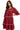 Women's burgundy tiered dress, front view showcasing tassel accents and flowing silhouette.