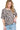 Women's leopard print half sleeve t-shirt with button details and exposed seams, front view.