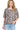 Close-up of the button detail and exposed seams on the leopard print t-shirt.