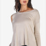 Stylish cold shoulder long sleeve knit top, ideal for versatile fashion, Beige