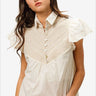Sophisticated button collared top in front view, perfect for versatile styling, Color Ivory