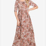 Stylish printed maxi dress with shirred detailing for a flattering fit, Color Mocha