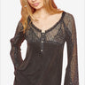 Elegant V-neck lace top in front view, perfect for versatile styling.