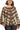 Women's coffee brown ribbed hem tie-dye round neck sweater, showcasing the colorful pattern and flattering fit.