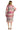 Back view of women's color block coat, showcasing bold multicolor design and tie waist.