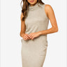 Elegant cowl neck sleeveless dress featuring practical pockets, perfect for summer styling,  Color Heather Grey