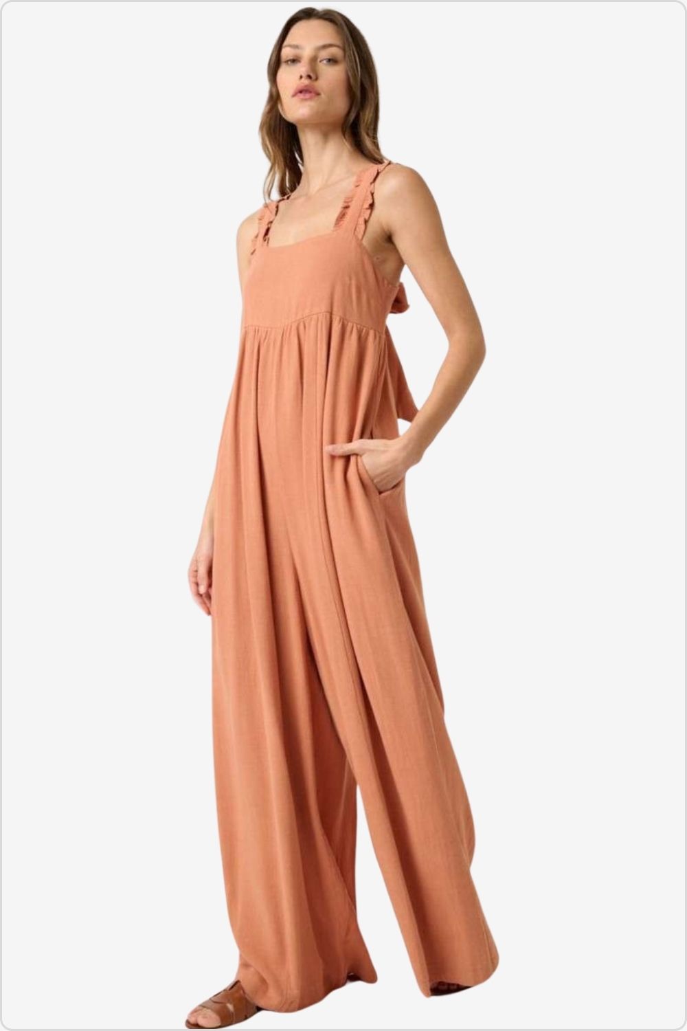 tylish sleeveless jumpsuit with a wide-leg design, ideal for summer elegance., Color Ginger