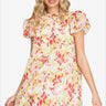 Chic floral mini dress with short sleeves, perfect for summer, Color Red/Green