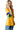 Side view of the color block top, showing the ruffled half sleeves and the relaxed fit.