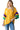 Front view of the Gold Round Neck Ruffled Half Sleeve Top, showcasing its vibrant color block design.