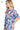 Side view of women's contrast round neck t-shirt, highlighting short sleeves and stylish fit.