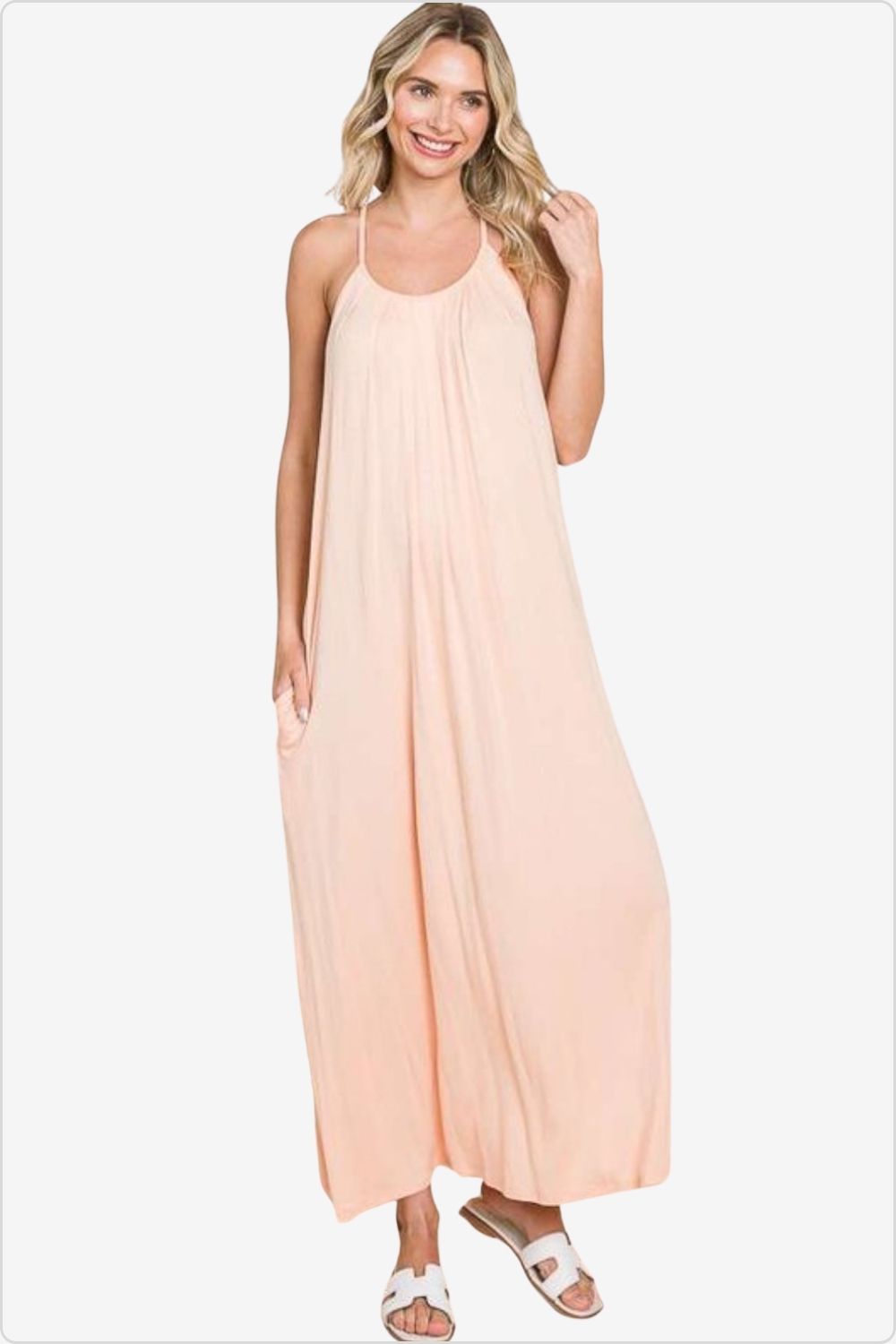 Chic Tie Back Maxi Cami Dress in a flowy silhouette, perfect for a graceful summer look,  Color Pink Clay