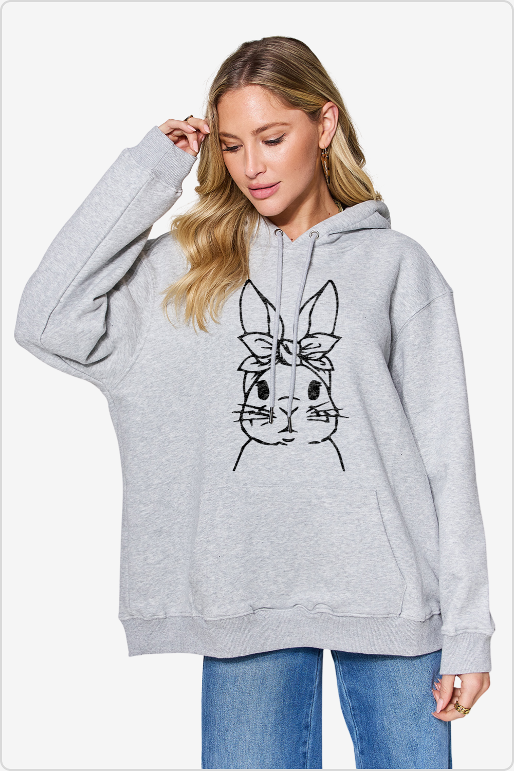 Cozy Easter Bunny graphic hoodie with long sleeves and drawstring