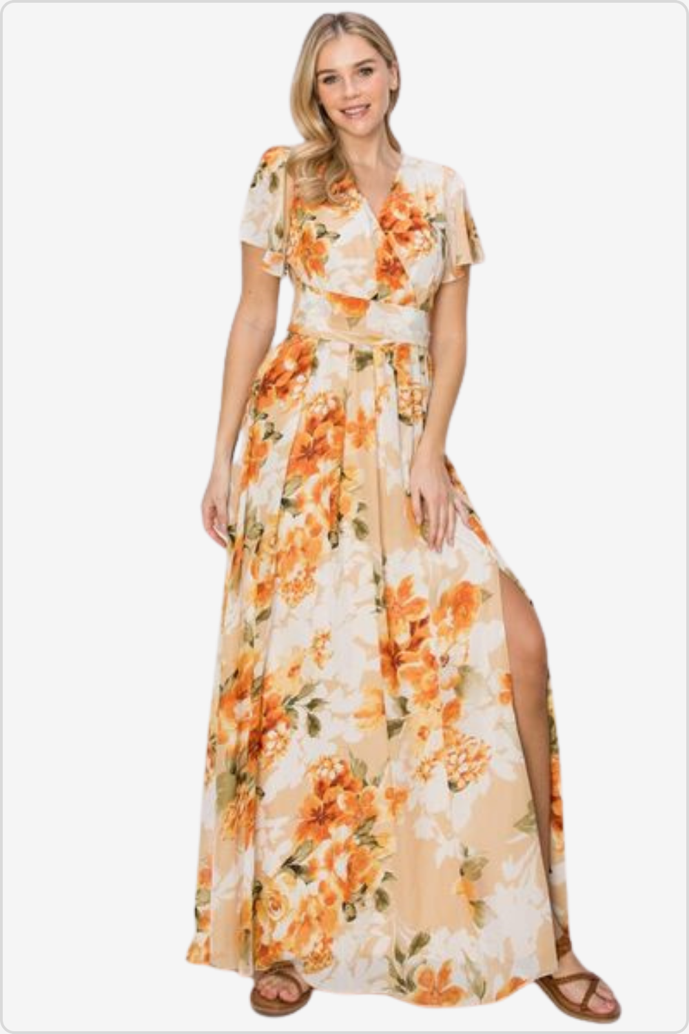 Floral Maxi Dress with Tie Back and Slit