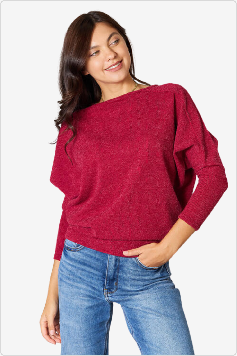 Model Wearing Relaxed Fit Round Neck Blouse