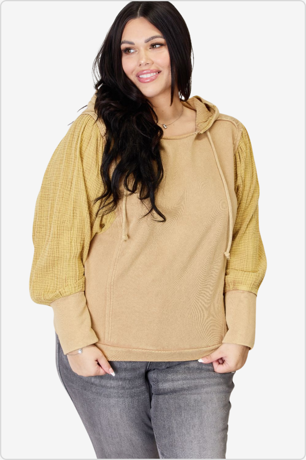 Stylish mineral wash cotton gauze terry hoodie in a relaxed fit