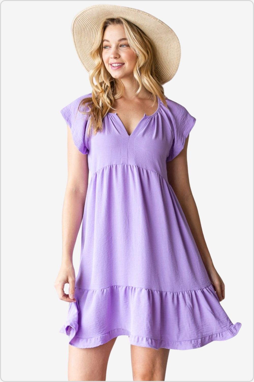 Stylish Texture Ruffle Hem Short Sleeve Dress, front view, perfect for summer