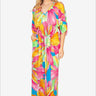 Elegant Printed V-Neck Maxi Dress Front View with Pockets.