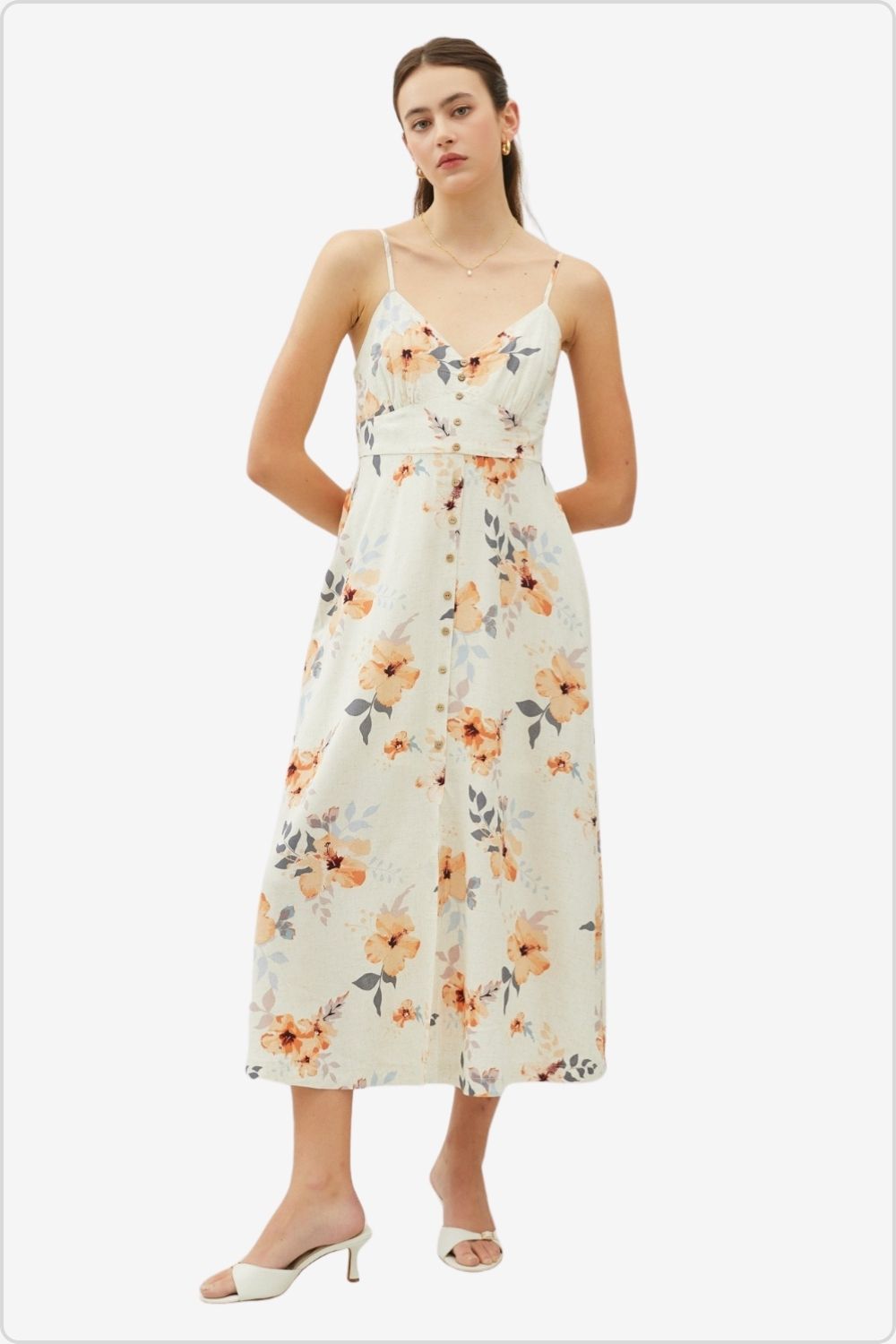 Stylish Floral Button Down Cami Midi Dress, ideal for adding elegance to your wardrobe
