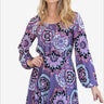 Fashionable printed long sleeve mini dress, front view