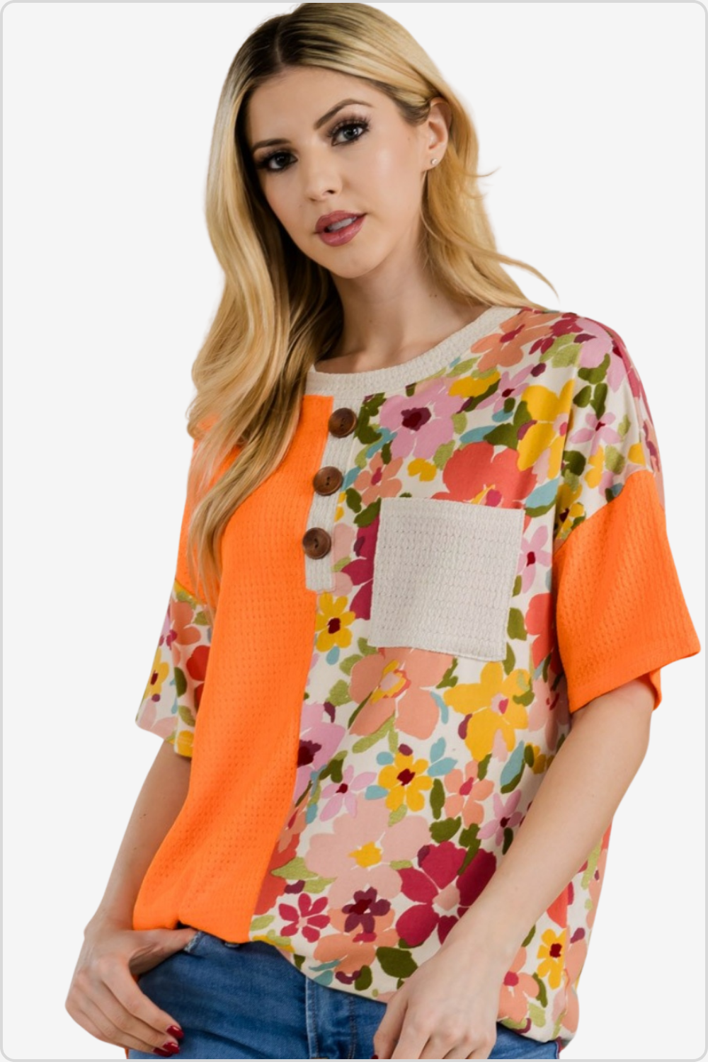 Chic Floral Print T-Shirt Front View