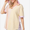 Trendy striped hooded top with drawstring, front view, Color Pink Combo