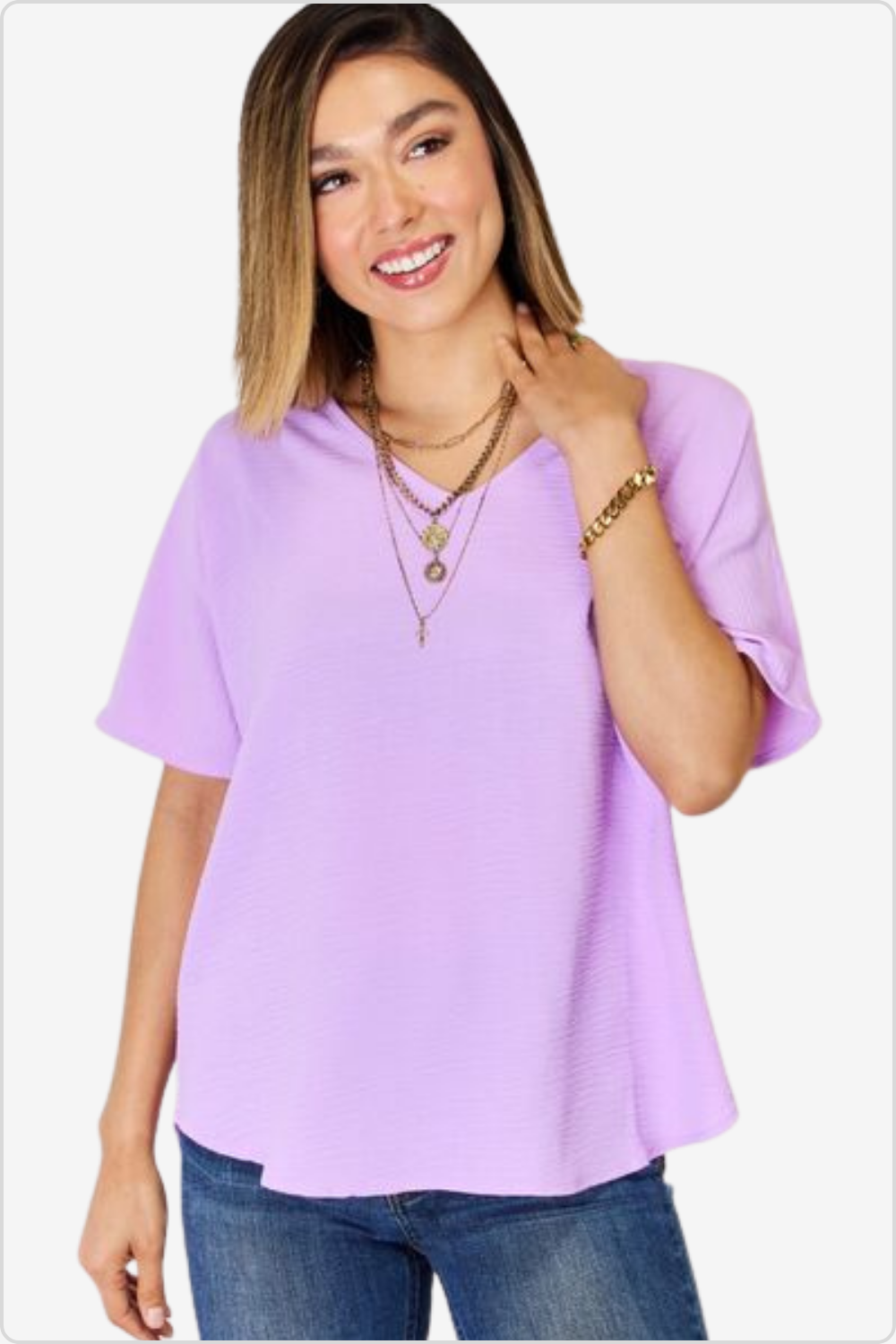 Stylish Textured Short Sleeve T-Shirt Front View