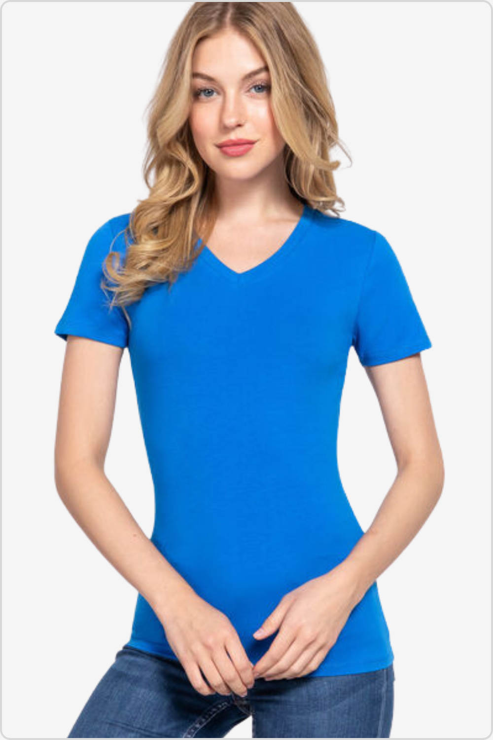 Chic V-Neck Short Sleeve T-Shirt Front View