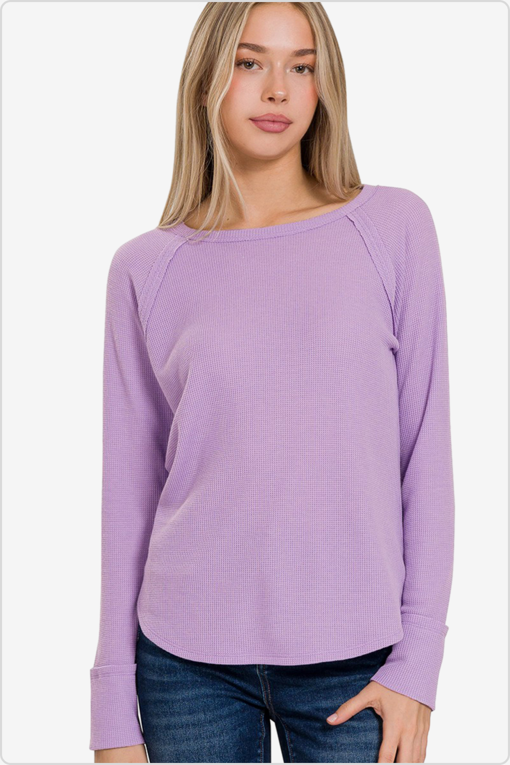 Classic waffle knit long sleeve t-shirt, cozy and versatile