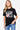 Casual Letter Graphic Cotton T-Shirt Front View, Black.