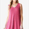 Woman in chic V-neck ribbed mini tank dress, perfect for summer.