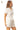 Side view of the white two-piece knit set, highlighting the buttoned top and adjustable drawstring shorts.
