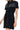 Side view of denim dress with elegant fringe detailing and short sleeves.