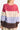 Back view of the color block V-neck sweater highlighting its vibrant knit texture.
