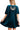 Back view of deep teal velvet mini dress featuring embroidered floral details and elegant drape.