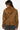 Back view of the Double Zip Hooded Camel Vegan Leather Jacket, featuring a tailored fit and attached hood.