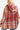 Back view of women's fuzzy plaid jacket with hood, showcasing vintage-inspired pattern.
