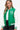 Side view of the Green/Milk women's PU bomber jacket with striped ribbed cuffs.