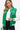 Front view of Green/Milk PU leather women's bomber jacket with varsity design.