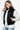 Side view of a women's black quilted vest, showcasing sleek design and zippered closure.