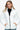 Front view of a women's white zip-up puffer jacket with a sleek design.