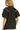 Back view of relaxed black blouse with short flutter sleeves and yoke seam.