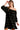 Women’s black velvet mini dress with off-shoulder neckline and balloon sleeves, front view.