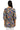 Back view of brown mix boho floral mini dress with clean finish and flowy silhouette.