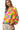 Side view of oversized balloon top showing colorful pattern and voluminous sleeve shape
