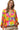 Women's bubble pop top front view with multicolor block design in pink, yellow, and blue