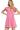 Front view of pink mini dress featuring sporty contrast red-white trim