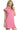 Side view of pink dress showing clean mini length and contrast sleeve edge